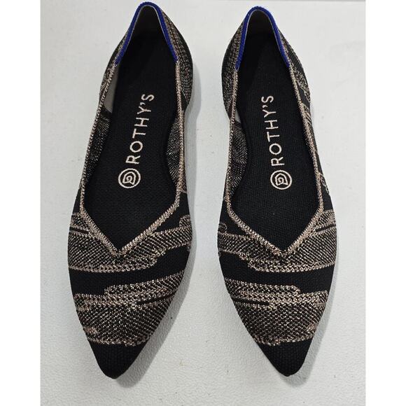 Rothy's Golden Shimmer Points Flats Black Gold Womens Size 6.5 Metallic Classic - Picture 3 of 8